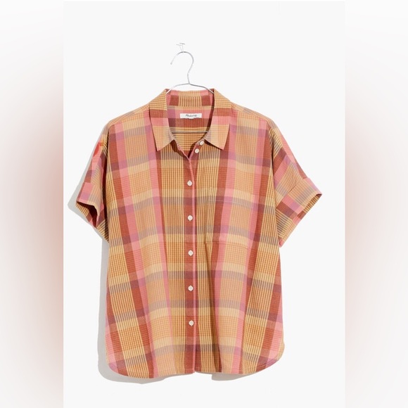 Madewell Daily Shirt in Neon Madras Plaid, pink/yellow/orange, sz X-small, EUC - Picture 3 of 6